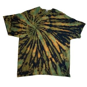 Reverse Tie-Dye Black, Orange, and Green T Shirt Size